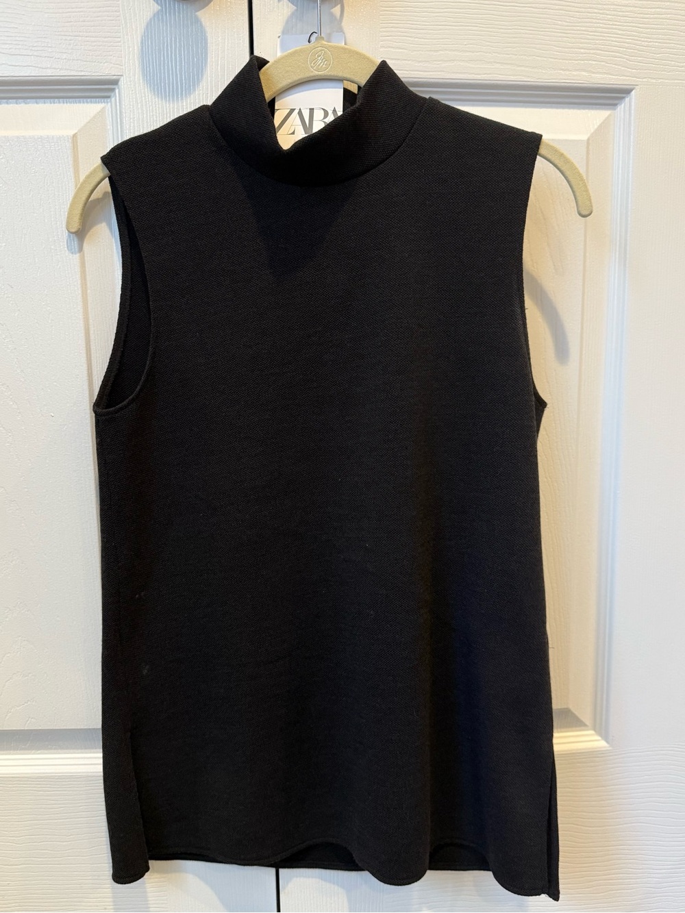 New w Tags Zara Soft Pique Turtleneck Tank Top in Black/Dk Charcoal Sz Small